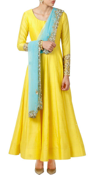 Yellow Embellished Anarkali With Dupatta