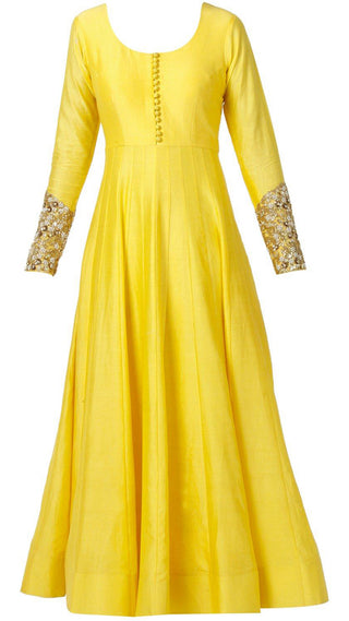 Yellow Embellished Anarkali With Dupatta