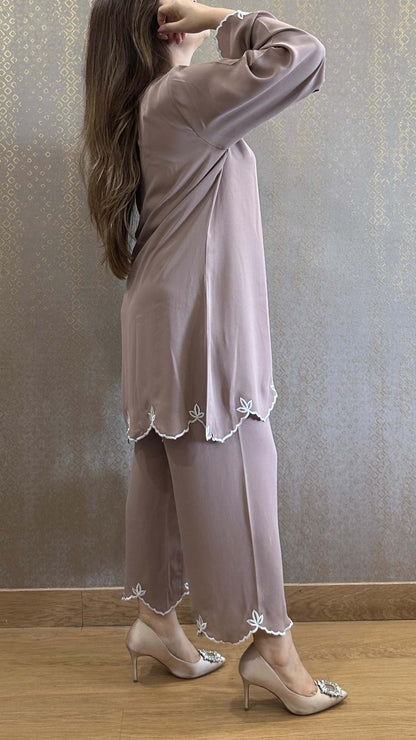 Mocha Aisha Embroidered Co-ord Set