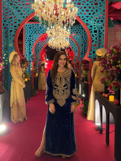 Royal Blue Velvet Aaina Kaftan