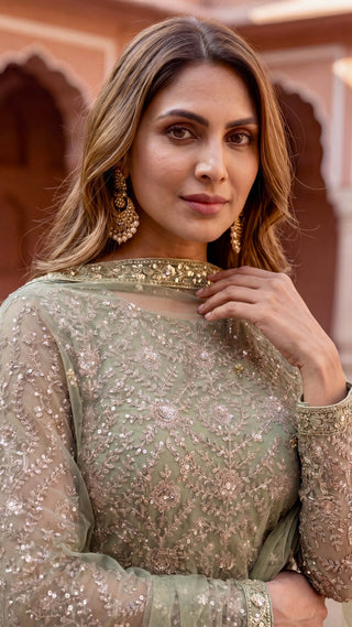Sage Green Emroidered Gharara Suit