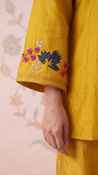 Mustard Bloom Embroidered Mul Chanderi Coord