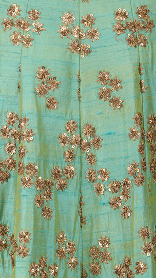 Mint Green and Gold Floral Embroidered Lehenga Set