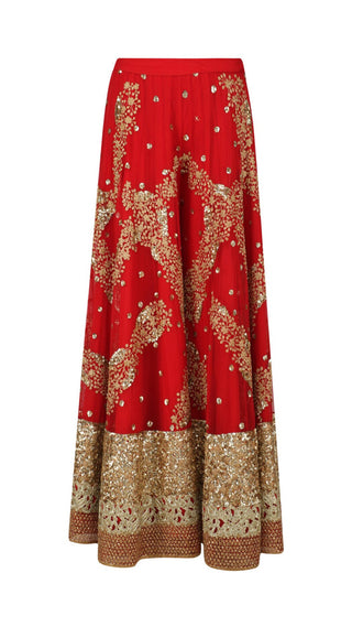 Salmon Pink Sequinned Kurta with Red Sharara Pants