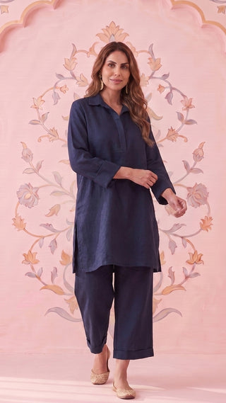 Navy Linen Co-ord Set