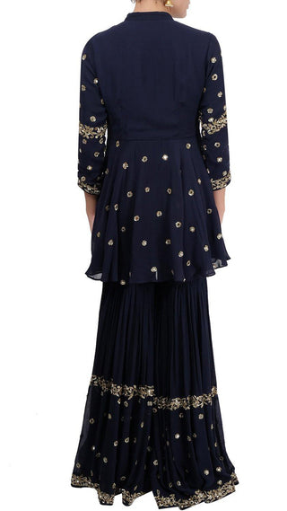 Navy blue embroidered sharara set