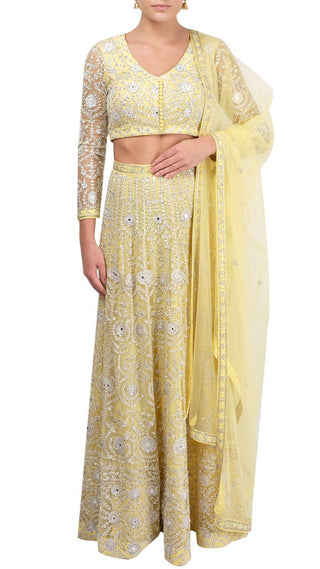 Lemon Yellow Embroidered Lehenga Set