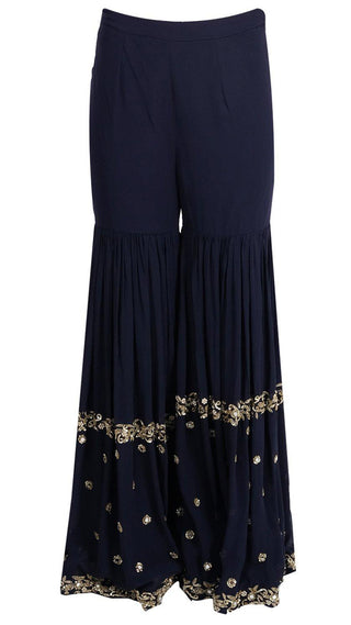 Navy blue embroidered sharara set