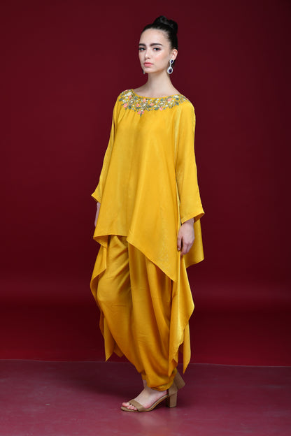 Mustard Yellow Cape And Dhoti Set - kylee