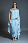 Powder Blue Dhoti Drape Skirt And Cape Set - kylee