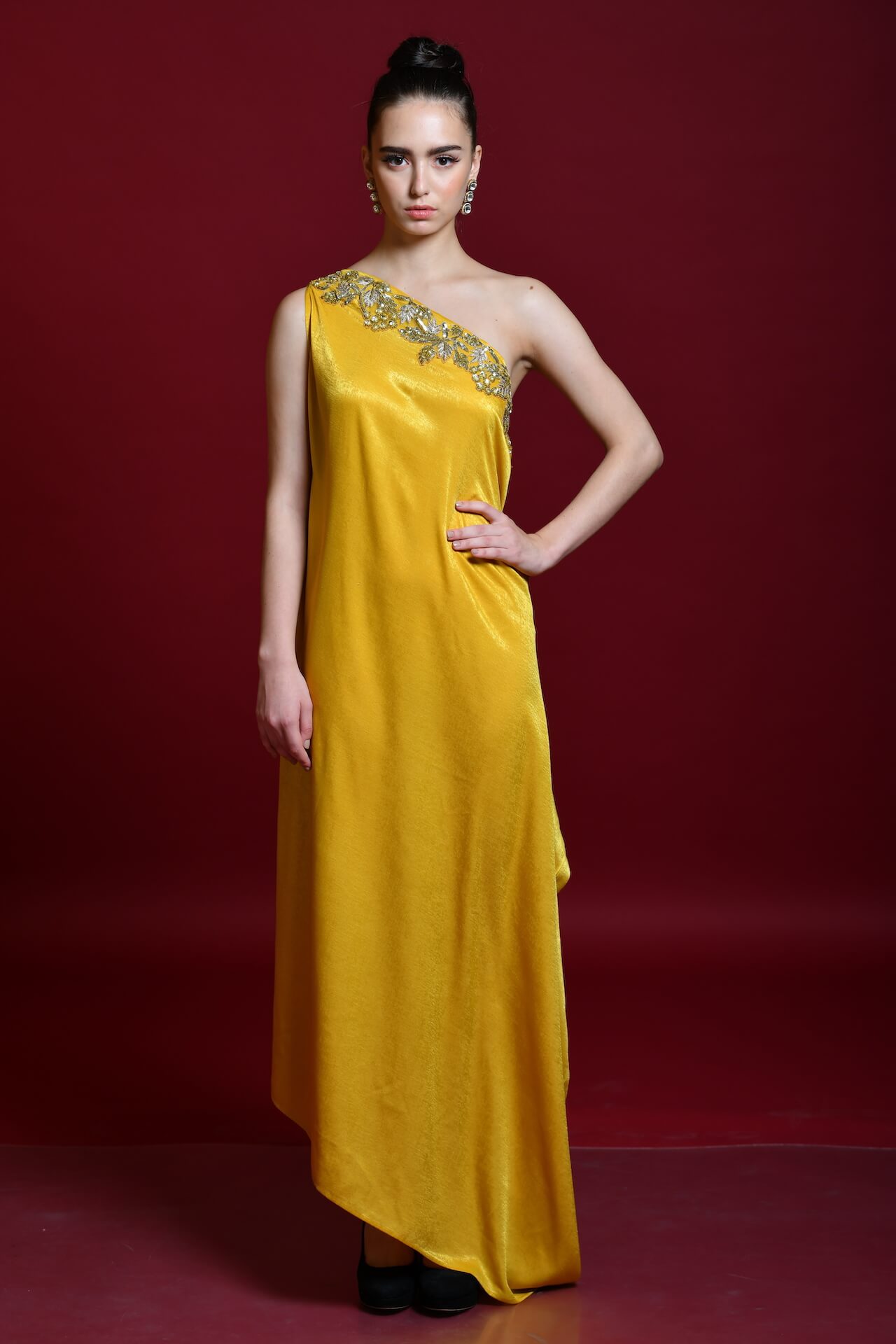Sunshine Yellow One Shoulder Off Tunic Dress - kylee