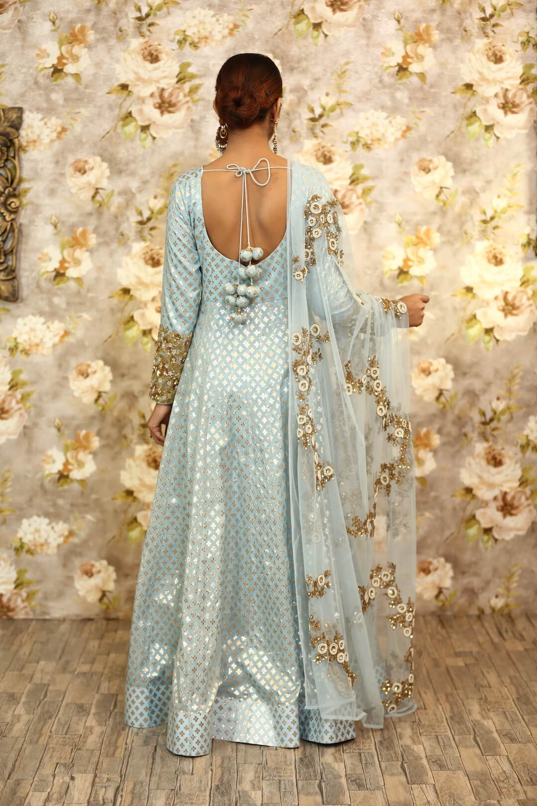Buy Churidar Peach Round Neck Indian Gowns Online for Women in USA