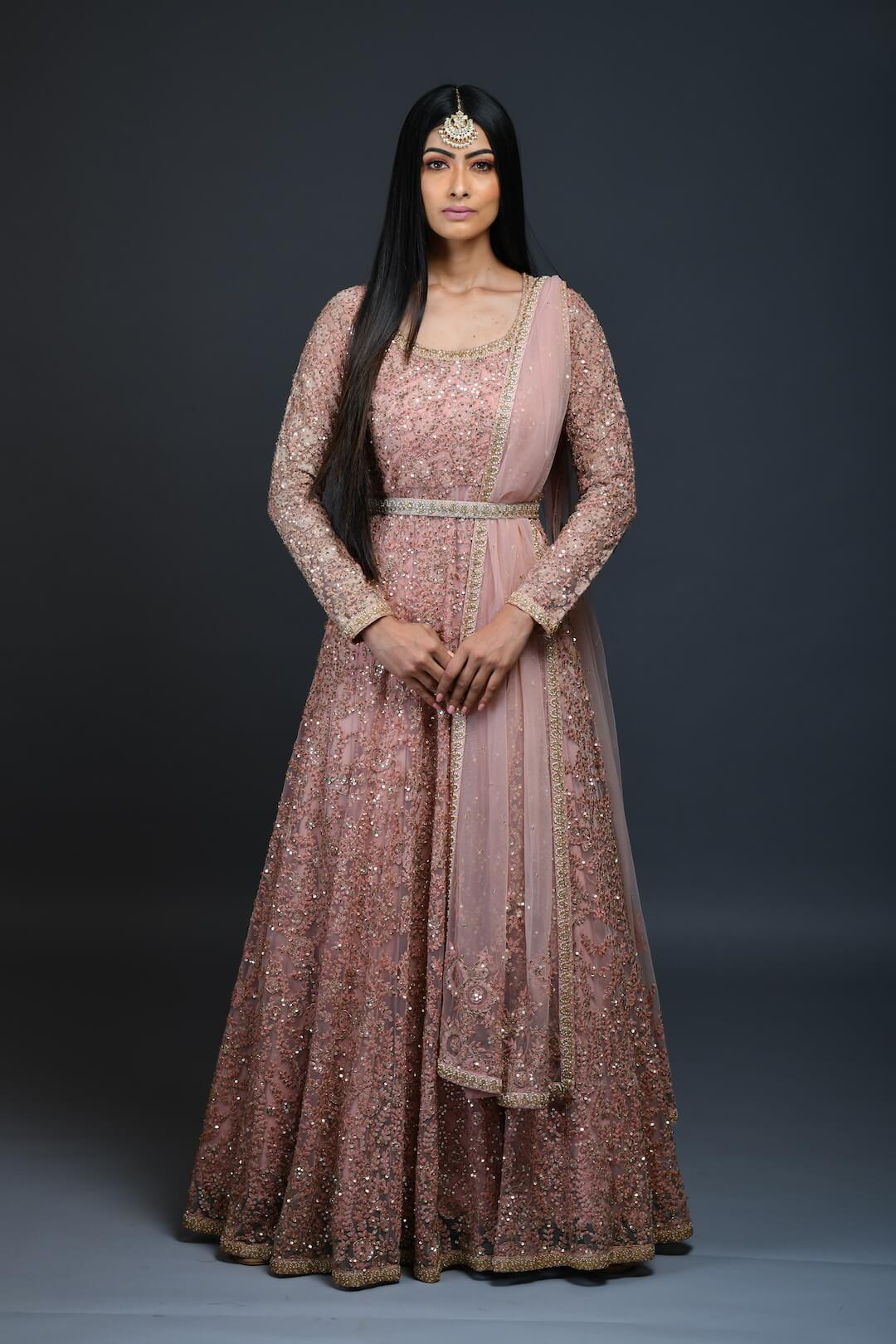 Salmon Pink Embroidered Gown - kylee