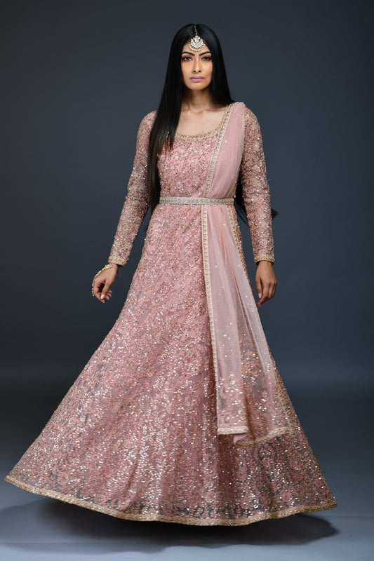 Salmon Pink Embroidered Gown - kylee
