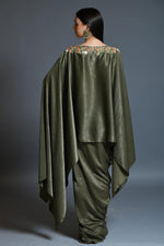 Load image into Gallery viewer, Olive Green Dhoti Drape Skirt And Cape Set - kylee

