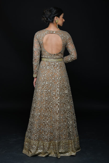 Ash Brown Embroidered Gown - kylee