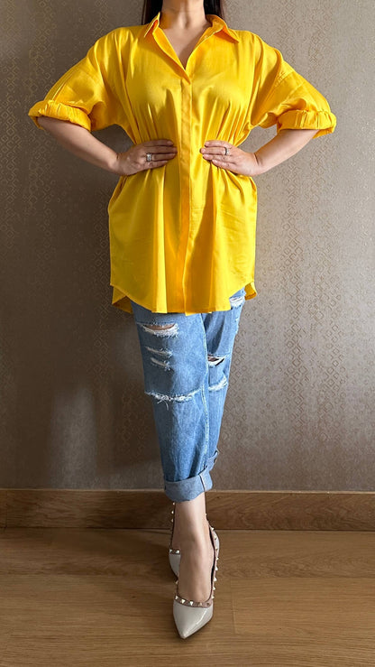 Lemony Yellow Oversized Cotton Shirt