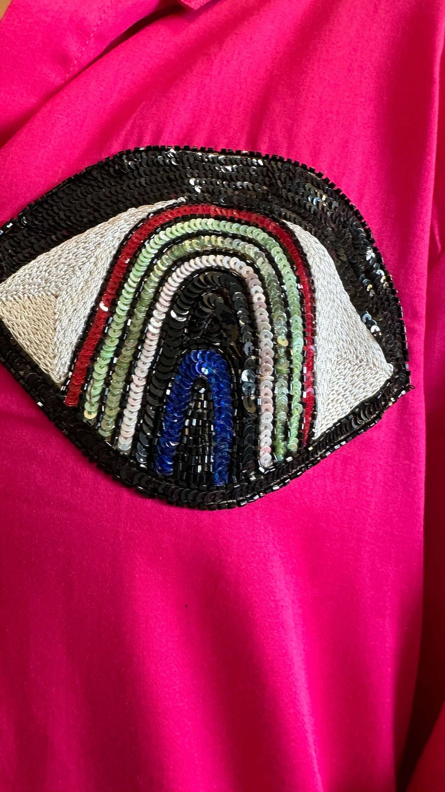 Evil Eye Hand Embroidered Candy Pink Shirt