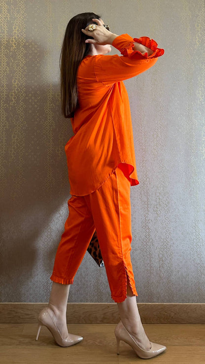 Tangy Orange Evil Eye Hand Embroidered Co-ord Set
