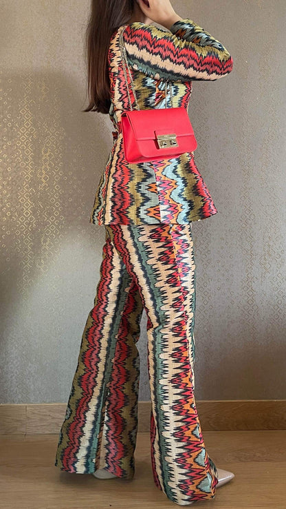 Wave Multicoloured Silk Pant Suit