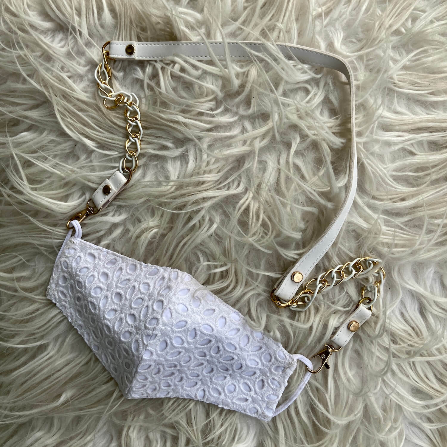 White Leather Mask Chain with Face Mask