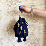 Navy Blue Mirror Potli Bag - kylee