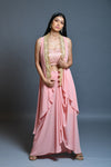Salmon Pink Drape Skirt And Cape Set - kylee