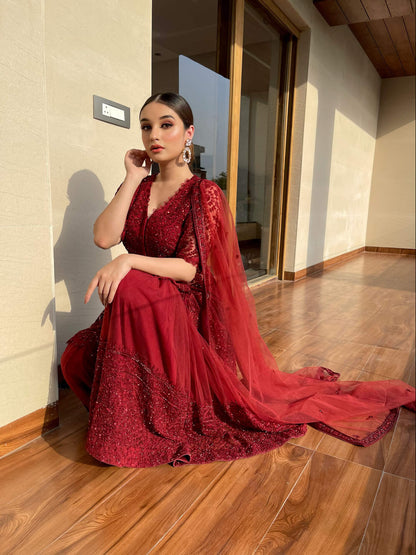 Reddish Maroon Peplum Gharara Set - kylee