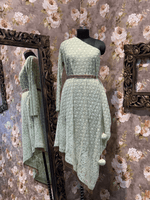 Load image into Gallery viewer, Chikankari One Shoulder Off Tunic Dress, Sea Green - kylee
