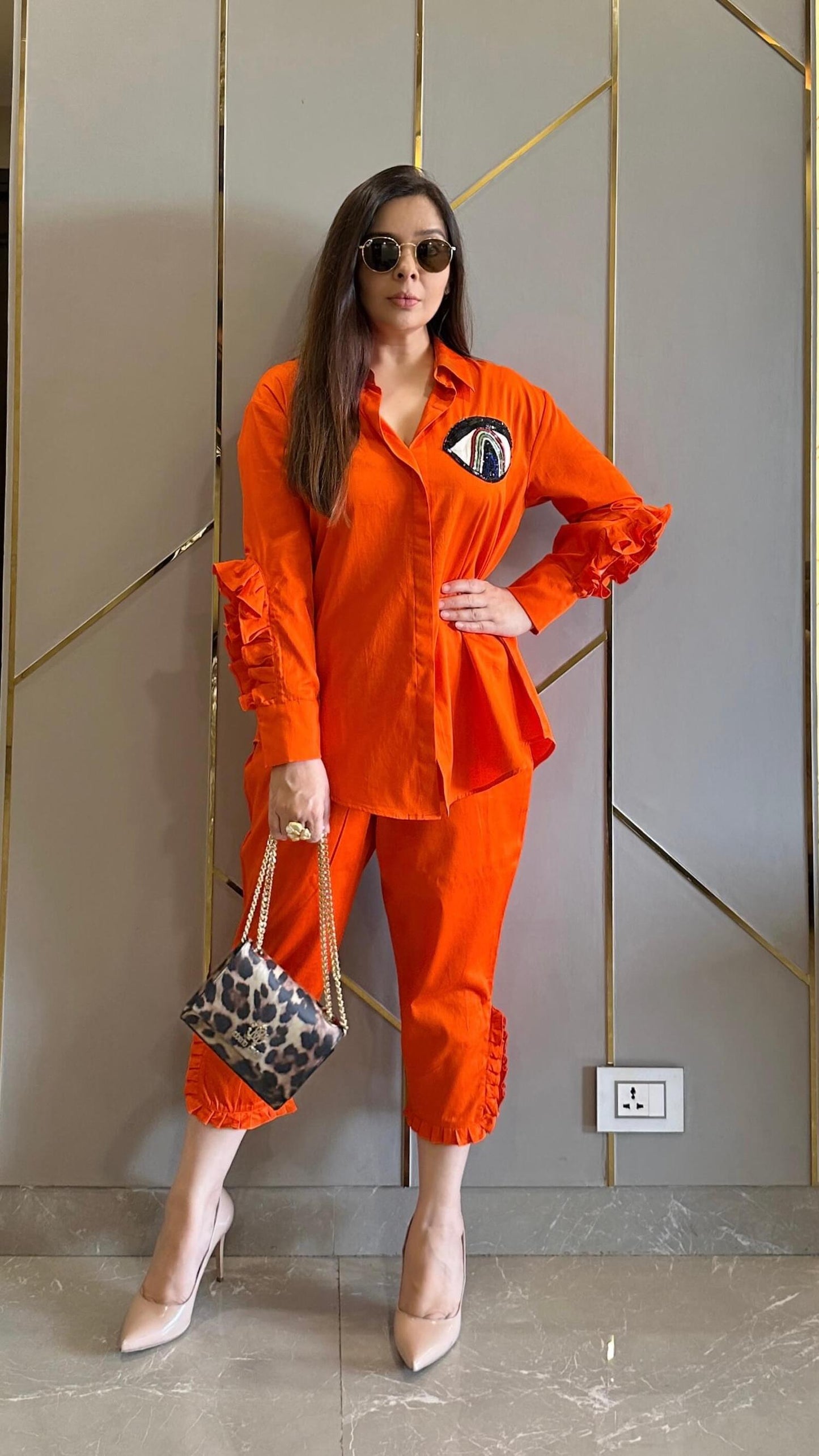 Tangy Orange Evil Eye Hand Embroidered Co-ord Set
