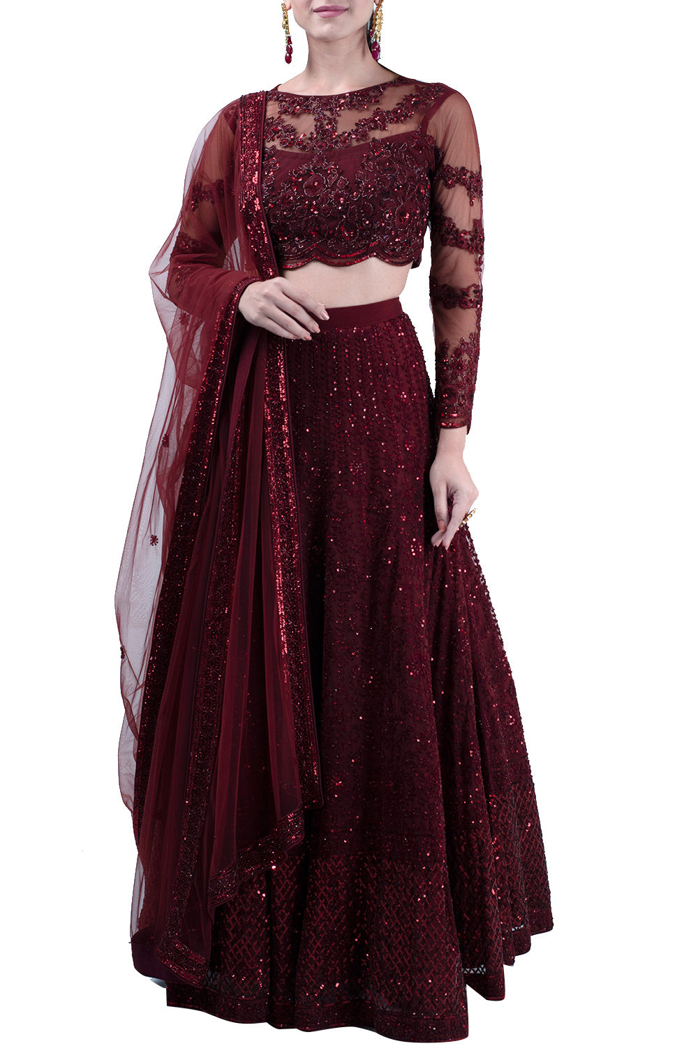 Maroon embroidered lehenga set – Kylee