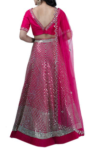 Fuchsia mirror work lehenga set - kylee
