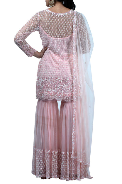 Pastel pink embroidered suit and sharara set - kylee