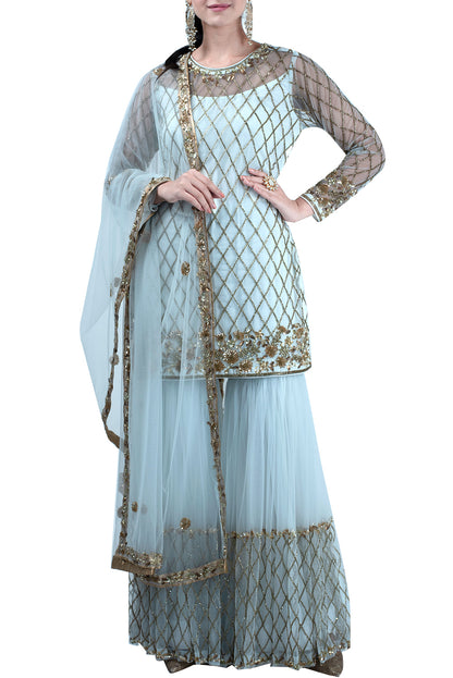 Powder blue embroidered gharara suit - kylee