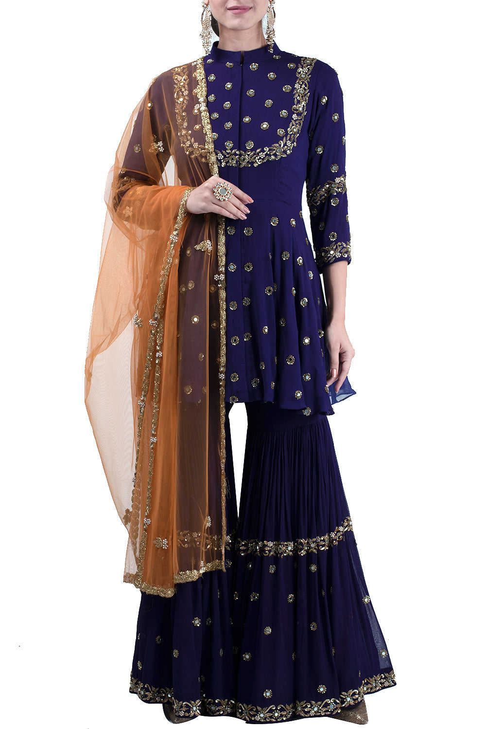 Purple hand embroidered gharara suit – Kylee