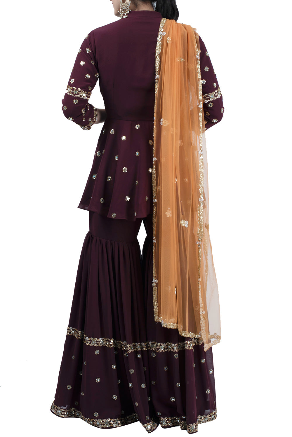 Maroon hand embroidered suit and sharara set - kylee
