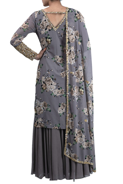 Ash grey embroidered suit and sharara set - kylee