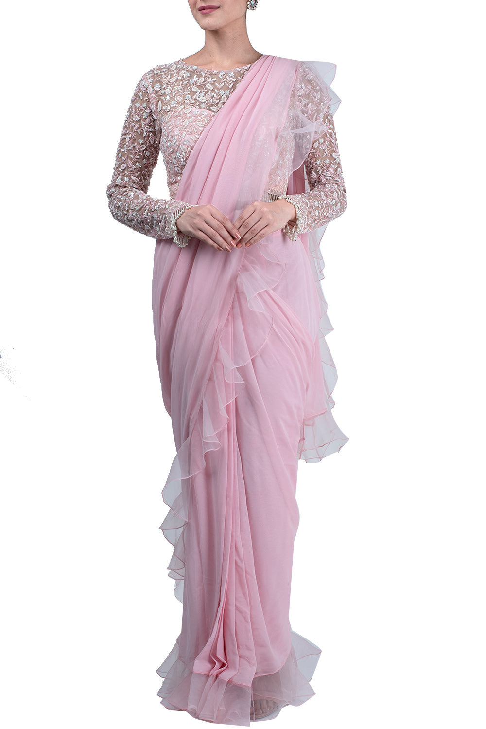 Pastel pink draped saree with blouse - kylee