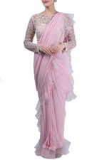 Load image into Gallery viewer, Pastel pink draped saree with blouse - kylee
