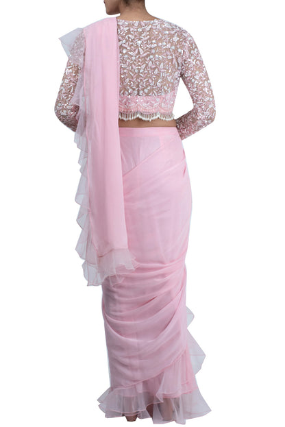 Pastel pink draped saree with blouse - kylee