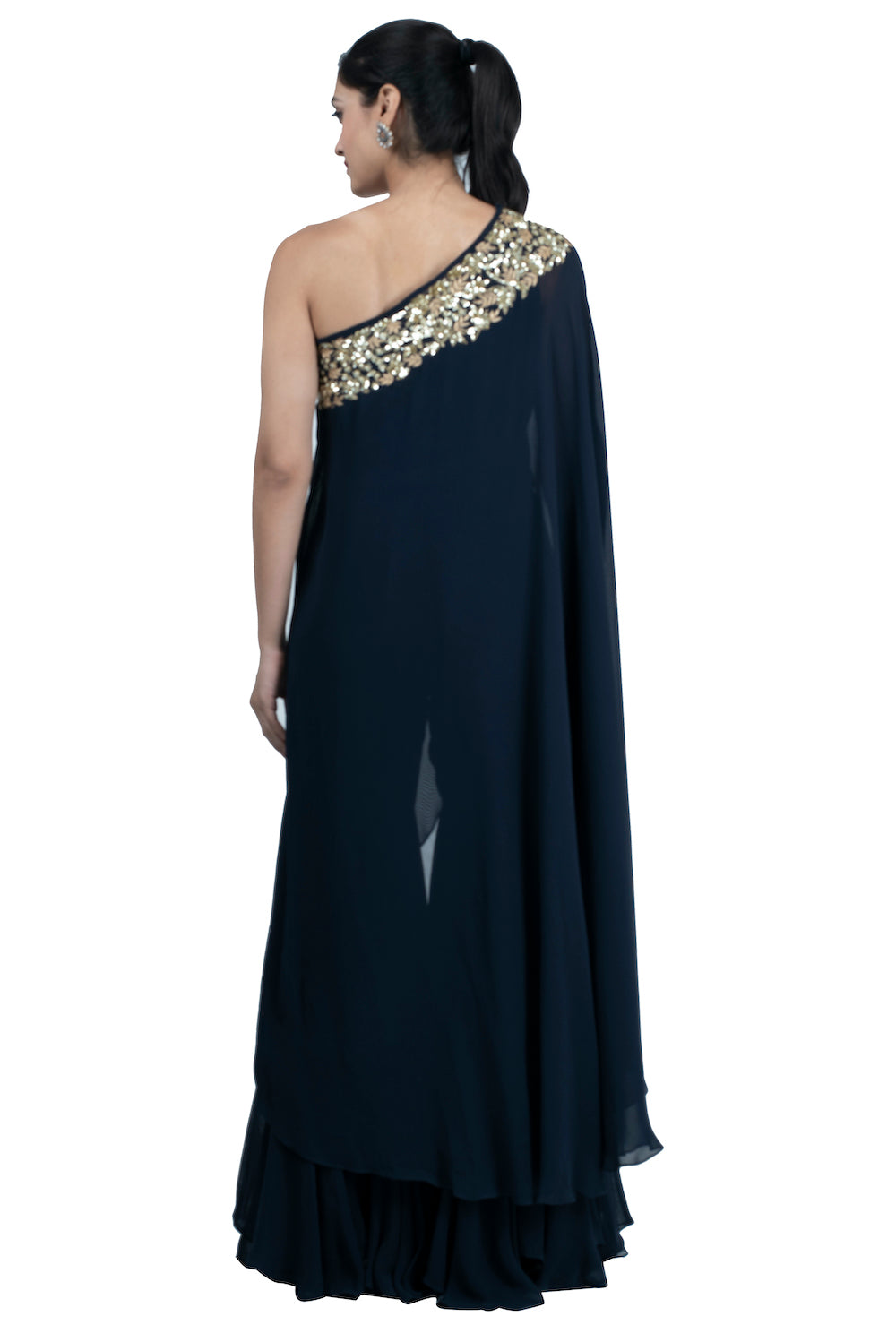 Navy Blue Draped Tunic with Garara - kylee