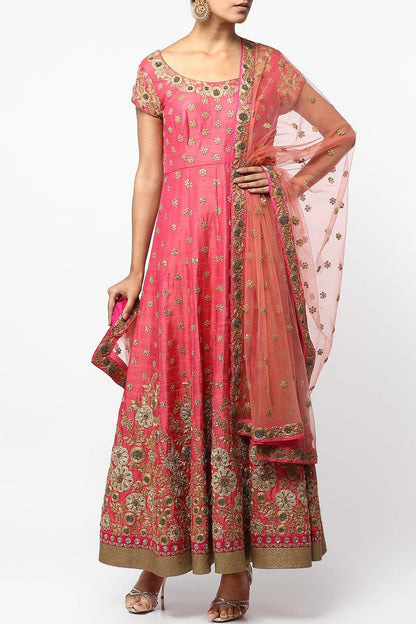 Pink Aari Work Anarkali Set - kylee