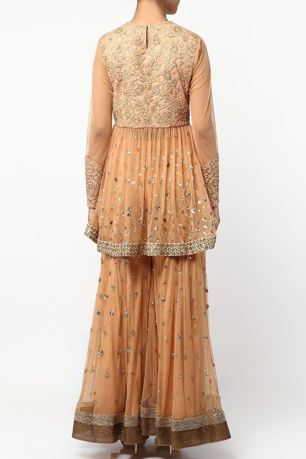 Ochre Thread Embroidered Sharara Set - kylee