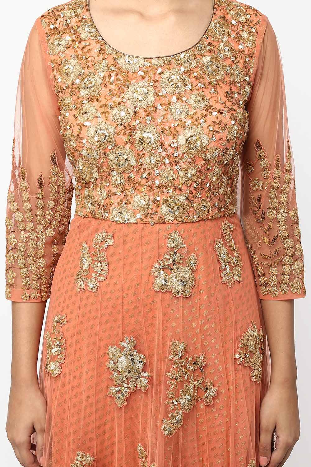 Peach Brocade Georgette Anarkali Set - kylee