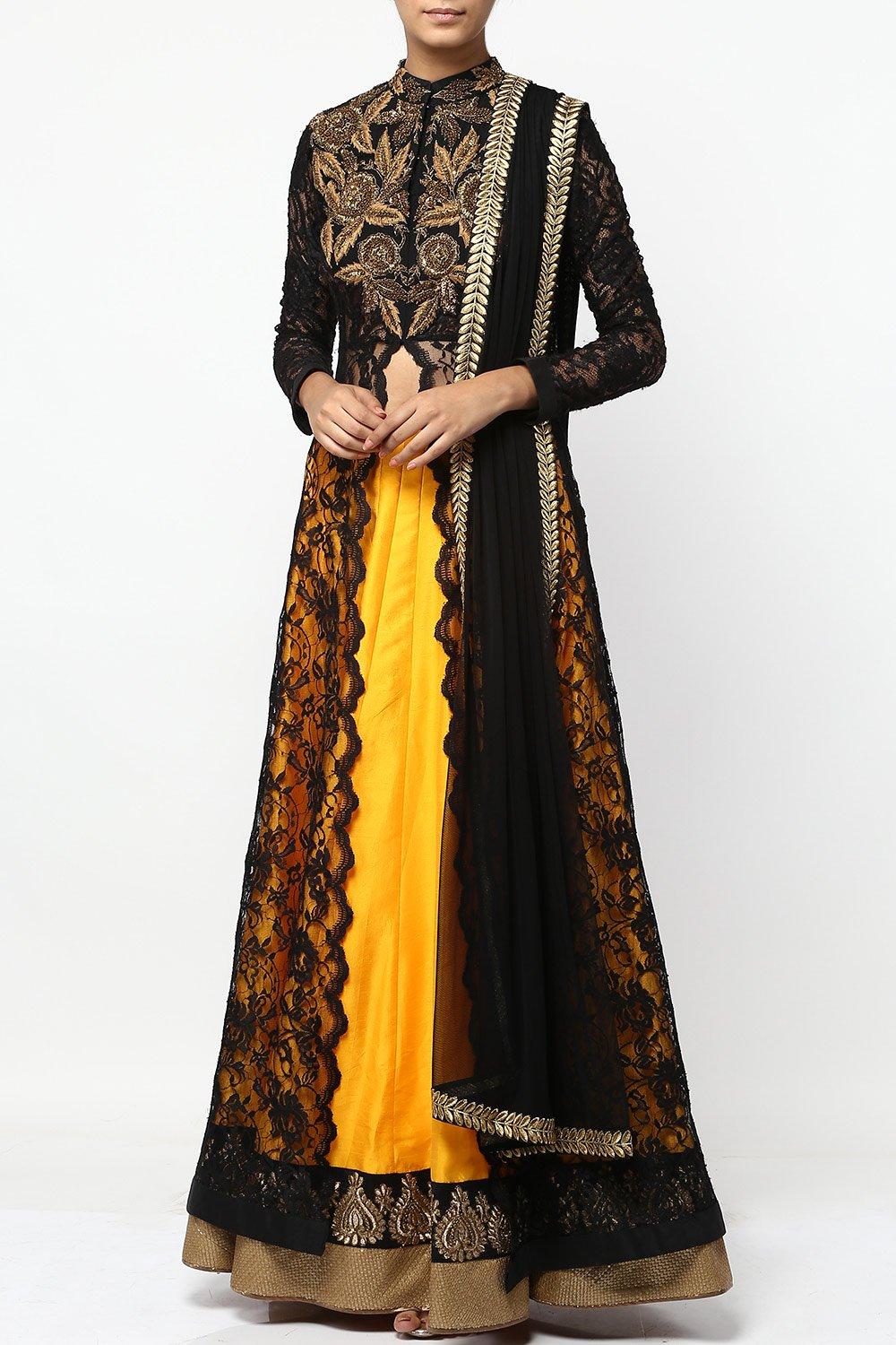 Yellow Hand Embroidered Lehenga Set - kylee