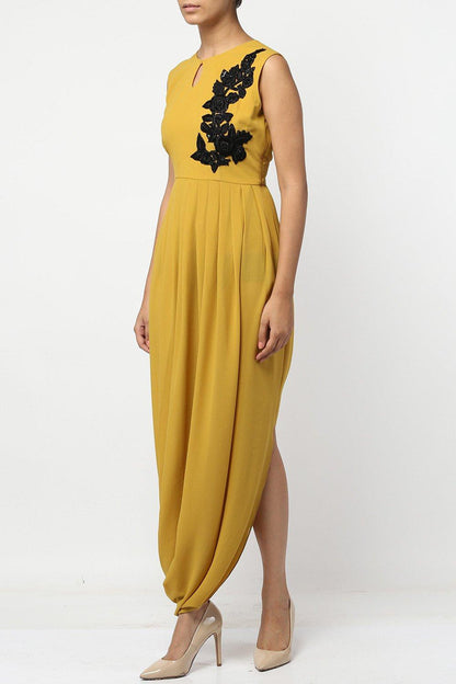 Mustard Floral Embroidered Cowl Tunic - kylee