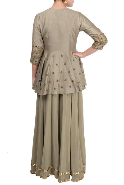 Pale Green Embroidered Sharara Suit - kylee