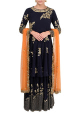 Load image into Gallery viewer, Navy Blue And Orange Gharara Suit - kylee
