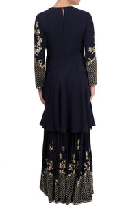 Navy Blue And Orange Gharara Suit - kylee