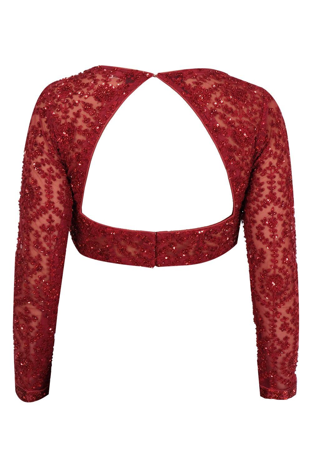 Deep Red Embroidered Ruffle Saree Set - kylee
